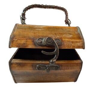 Primitive Wooden Treasure Chest Trunk Small Trinket Box Org Amazing Craftmanship